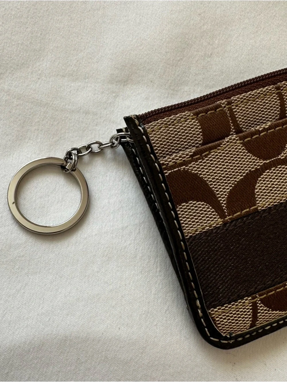 Coach Signature Brown Tan Mini Skinny Canvas ID Wristlet Cardholder